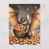 Cute Halloween Bat With Candy Postkarte (Vorderseite)