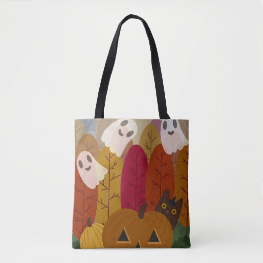 Cute Halloween Black Cat and Ghosts Autumn Pumpkin Tasche (Vorderseite)