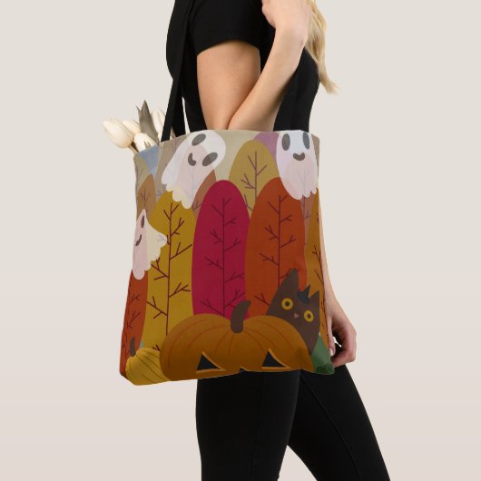 Cute Halloween Black Cat and Ghosts Autumn Pumpkin Tasche (Von Nahem)