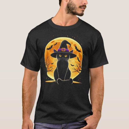 Cute Halloween Black Cat Witch Hat Halloween Costu T-Shirt (Vorderseite)