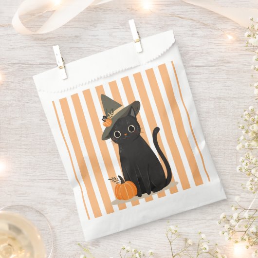 Cute Halloween Black Cat with Witch Hat Pumpkin Geschenktütchen (Ausgeschnitten)