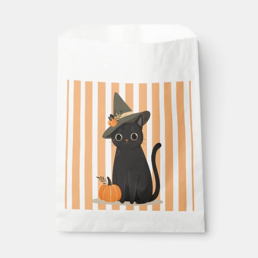 Cute Halloween Black Cat with Witch Hat Pumpkin Geschenktütchen (Vorderseite)