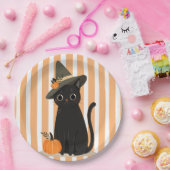 Cute Halloween Black Cat with Witch Hat Pumpkin Pappteller (Party)