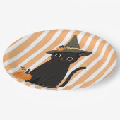 Cute Halloween Black Cat with Witch Hat Pumpkin Pappteller (Schrägansicht)