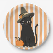 Cute Halloween Black Cat with Witch Hat Pumpkin Pappteller (Vorderseite)