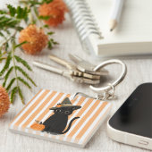 Cute Halloween Black Cat with Witch Hat Pumpkin Schlüsselanhänger (Vorderseite rechts)