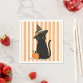 Cute Halloween Black Cat with Witch Hat Pumpkin Serviette (Beispiel)