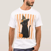 Cute Halloween Black Cat with Witch Hat Pumpkin T-Shirt (Vorderseite)