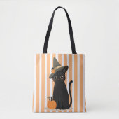 Cute Halloween Black Cat with Witch Hat Pumpkin Tasche (Vorderseite)