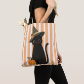 Cute Halloween Black Cat with Witch Hat Pumpkin Tasche (Von Nahem)