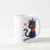 Cute halloween black kitten broom mug kaffeetasse (VorderseiteRechts)