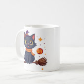Cute halloween black kitten broom mug kaffeetasse (Vorderseite Links)