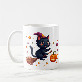 Cute halloween black kitten witch mug kaffeetasse
