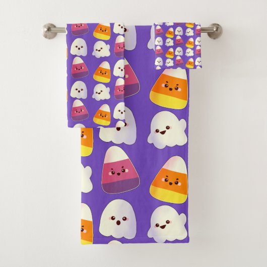 Cute Halloween Candy And Ghost Pattern Badhandtuch Set (Insitu)