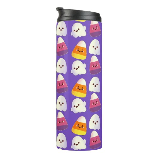 Cute Halloween Candy And Ghost Pattern Thermosbecher (Nach rechts gedreht)
