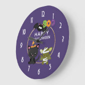 Cute Halloween Cat, Bat & Mummy Boo Große Wanduhr (Winkel)