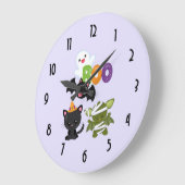 Cute Halloween Cat, Bat, Mummy & Ghost Große Wanduhr (Winkel)