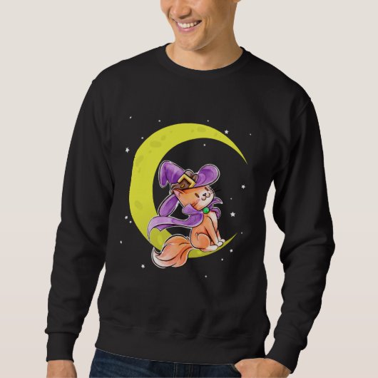 Cute Halloween Cat Costume Witch Hat and Moon Sweatshirt (Vorderseite)