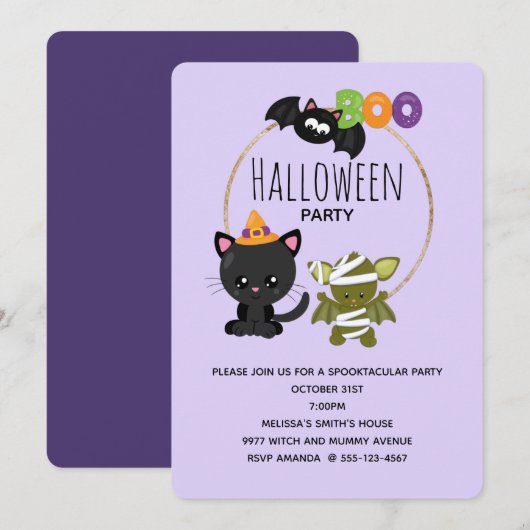 Cute Halloween Cat Einladung (Vorne/Hinten)