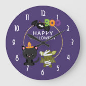Cute Halloween Cat Große Wanduhr (Vorderseite)