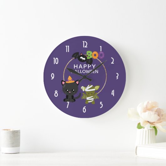 Cute Halloween Cat Große Wanduhr (Zuhause)