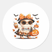 Cute Halloween Cat � Kawaii Witch Kitty with Pumpk Runder Aufkleber (Vorderseite)