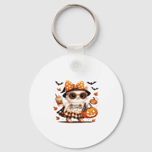 Cute Halloween Cat � Kawaii Witch Kitty with Pumpk Schlüsselanhänger (Vorderseite)