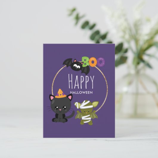 Cute Halloween Cat Postkarte (Stehend Vorderseite)