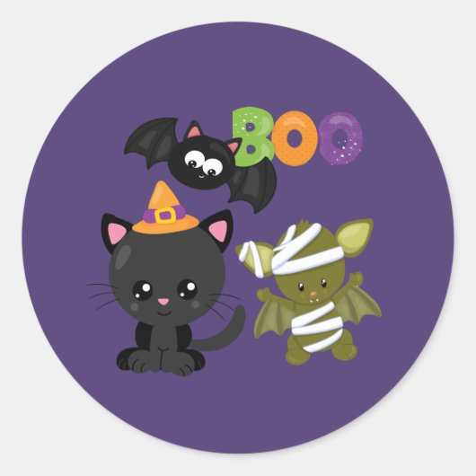 Cute Halloween Cat Runder Aufkleber (Vorderseite)