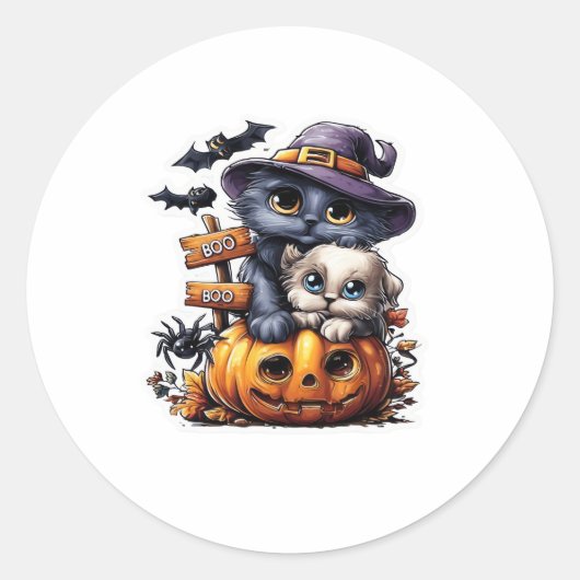 Cute Halloween Cat Sticker � Witch Hat, Pumpkin an (Vorderseite)