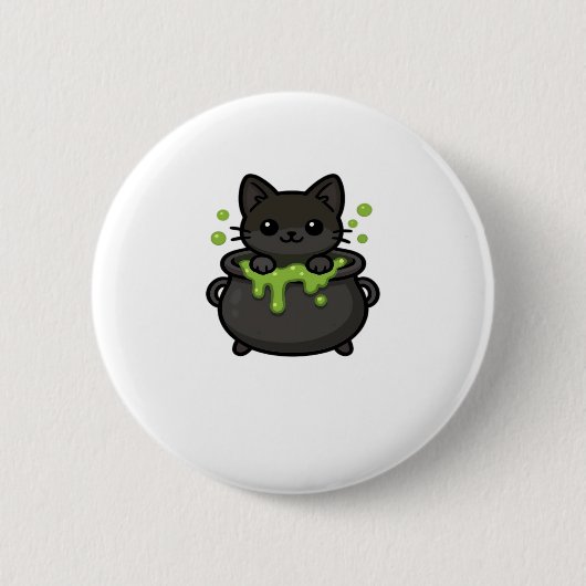 Cute Halloween Cat Sticker � Witch Hat, Pumpkin an Button (Vorderseite)