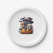 Cute Halloween Cat Sticker � Witch Hat, Pumpkin an Pappteller (Vorderseite)
