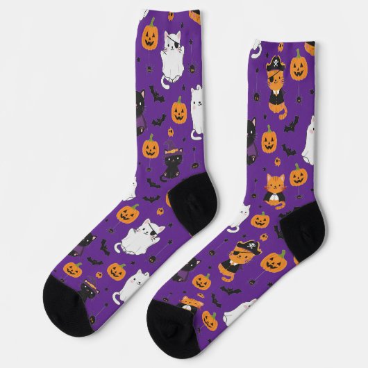 Cute Halloween Cats and Pumpkins Pattern Socks  Socken (Linkes Detail)