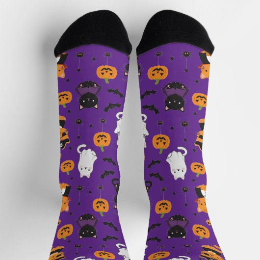 Cute Halloween Cats and Pumpkins Pattern Socks  Socken (Oben)