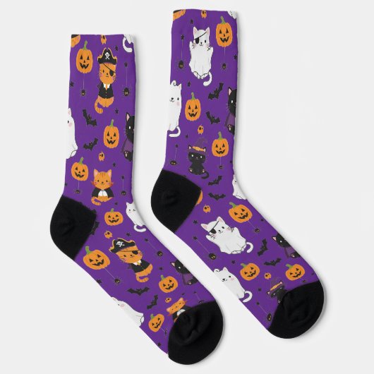 Cute Halloween Cats and Pumpkins Pattern Socks  Socken (Rechts)
