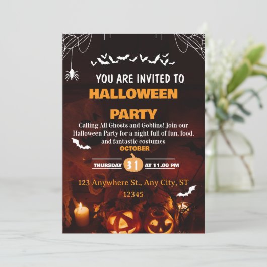 Cute Halloween Costume Party Invitation Card Einladung (Stehend Vorderseite)