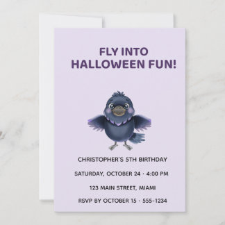Cute Halloween Crow Birthday Invitation for Kids Einladung