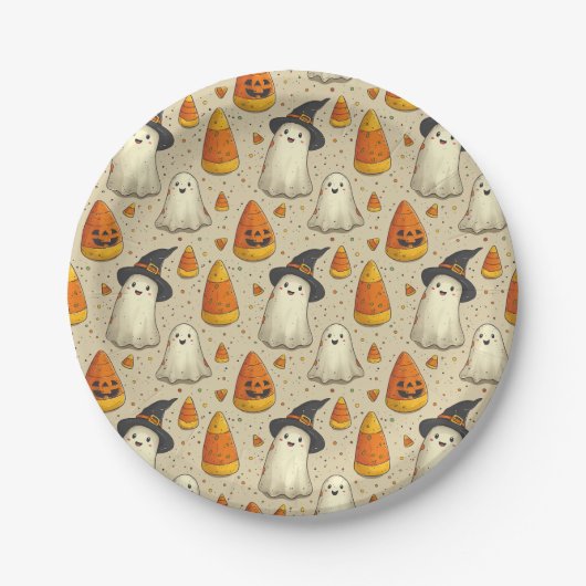 Cute Halloween Decoration Ghosts Pappteller (Vorderseite)