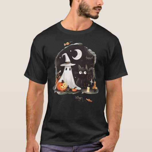 Cute Halloween for Girls Kids Creepy Ghost, Cat, P T-Shirt (Vorderseite)