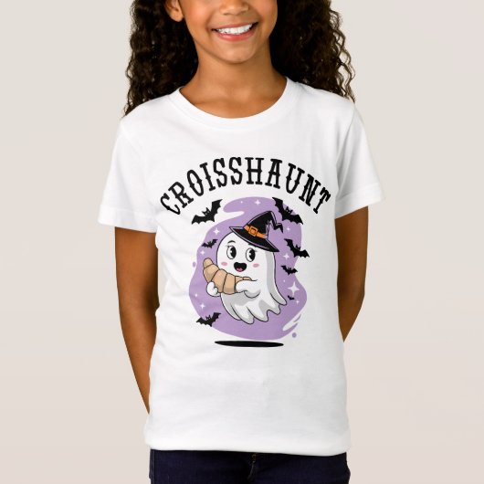 Cute Halloween Ghost Croissant Haunting T-Shirt (Vorderseite)