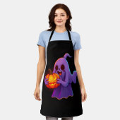 Cute Halloween Ghost Holding Glowing Pumpkin Schürze (Getragen)
