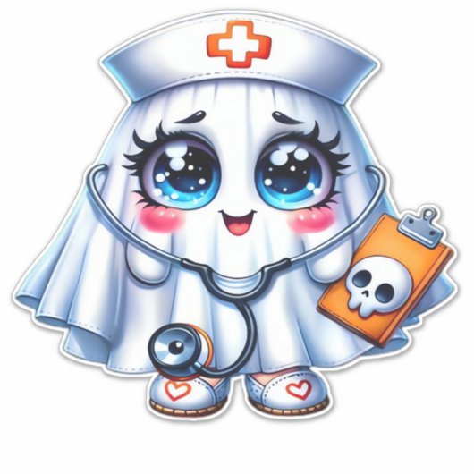 Cute Halloween ghost in a nurse's uniform Classic Aufkleber (Vorderseite)