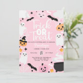 Cute Halloween Ghost Pumpkin Birthday Party Einladung (Stehend Vorderseite)