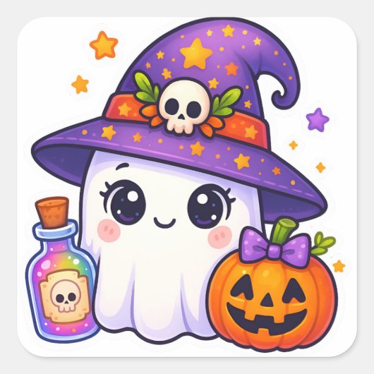 Cute Halloween Ghost Witch Sticker – Kawaii Ghost (Vorderseite)