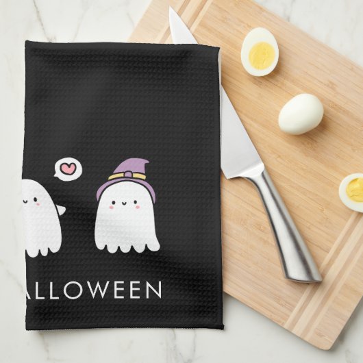 Cute Halloween Ghosts Black Geschirrtuch (Viertel Falte)