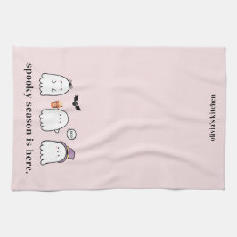 Cute Halloween Ghosts Spooky Season Boo Pink Geschirrtuch