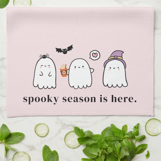 Cute Halloween Ghosts Spooky Season Pink Geschirrtuch (Gefaltet)