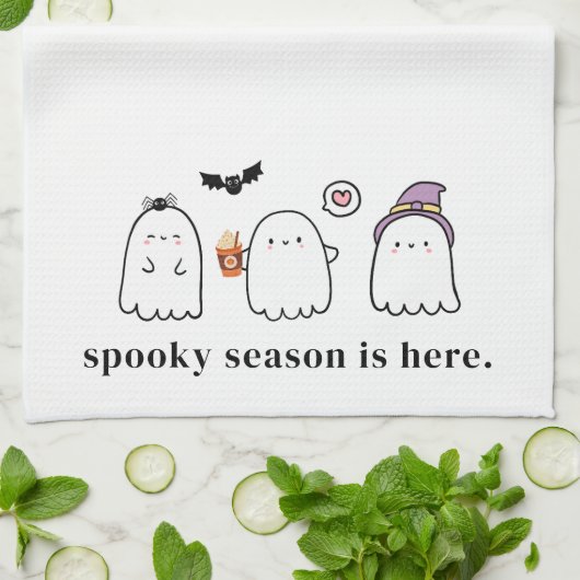 Cute Halloween Ghosts Spooky Season White Geschirrtuch (Gefaltet)