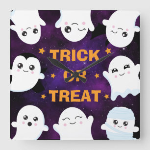 Cute Halloween Ghosts Trick or Treat Quadratische Wanduhr
