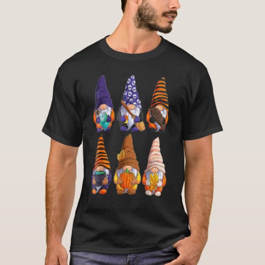 Cute Halloween Gnomes Autumn Pumpkins Fall Holiday T-Shirt (Vorderseite)